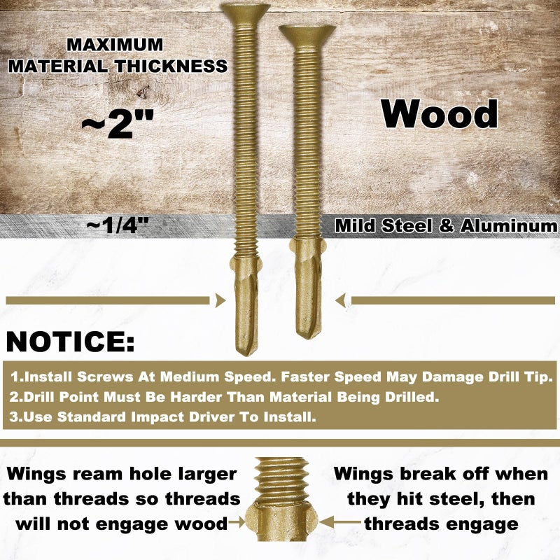 Yaocom 100 Pcs #14 x 3-1/4"" Trailer Deck Screws, Bulk Self Tapping, Wood to Metal, Star Head, Self Drilling, Reamer for Trailers, Flatbeds, Fastening Wood to Steel, Metal Construction - Image 3